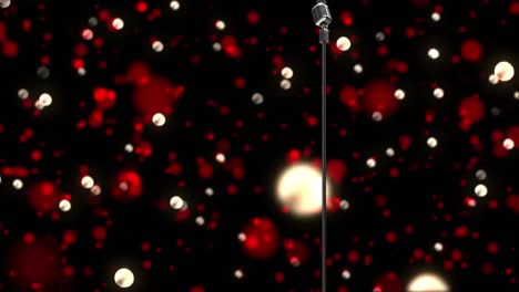 Animation-of-flying-glowing-red-lights-over-microphone-on-dark-background