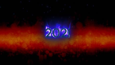 Animation-of-2021-text-in-burning-flames-over-brown-background