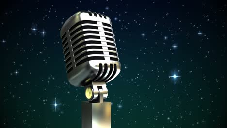 Animation-of-stars-falling-over-microphone-on-dark-background