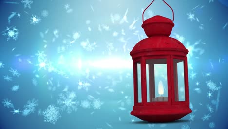 Animation-Von-Schnee,-Der-über-Die-Weihnachtslaterne-Fällt
