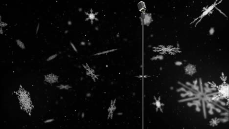 Animation-Von-Schnee,-Der-über-Das-Mikrofon-Auf-Dunklem-Hintergrund-Fällt