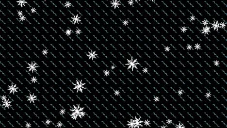 Animation-of-snow-falling-over-zigzag-pattern-on-black-background