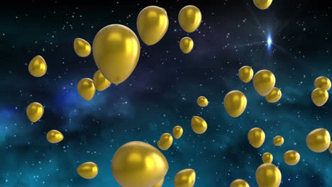 Animation-Von-Goldenen-Luftballons,-Die-über-Sterne-Fliegen