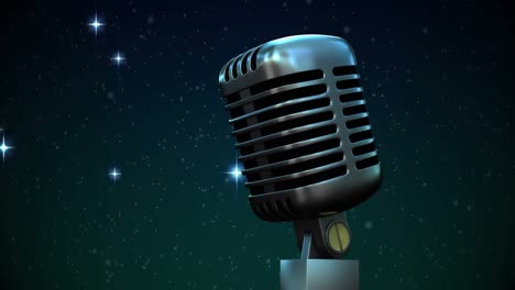 Animation-Von-Sternen,-Die-Auf-Dunklem-Hintergrund-über-Das-Mikrofon-Fallen