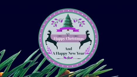 Animation-of-christmas-greetings-on-tag-over-dark-background