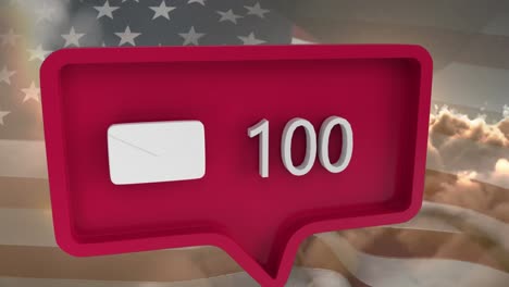 Animation-of-message-icon-with-numbers-on-speech-bubble-with-flag-of-usa