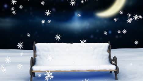Animación-De-Nieve-Cayendo-Sobre-Un-Banco-En-Un-Paisaje-Invernal.