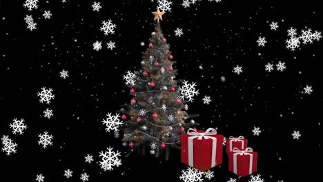 Animation-of-snow-falling-over-christmas-tree-on-dark-background