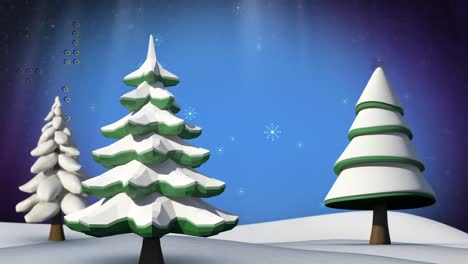 Animation-Verschiedener-Formen-Und-Schnee,-Der-In-Einer-Digitalen-Winterlandschaft-Fällt