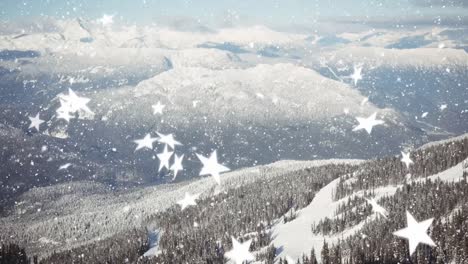 Animation-of-snow-and-stars-falling-over-winter-countryside-scenery