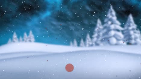 Animación-De-Nieve-Cayendo-Sobre-El-Paisaje-Invernal-Y-La-Aurora-Boreal