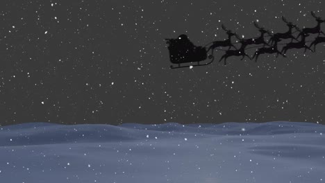Animación-De-Santa-Claus-En-Trineo-Con-Renos-Sobre-La-Nieve-Cayendo-En-El-Paisaje-Invernal