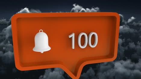 Animation-of-alert-icon-with-numbers-on-speech-bubble-over-sky-and-clouds