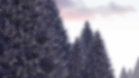 Animation-of-snow-falling-over-fir-trees-in-grey