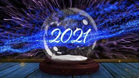 Animation-of-2021-in-snow-globe-with-shooting-star-and-snow-falling
