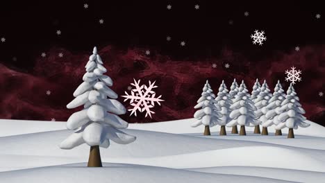 Animation-of-snow-falling-in-digital-winter-landscape