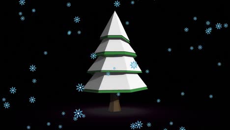 Animation-of-snow-falling-over-rotating-christmas-tree