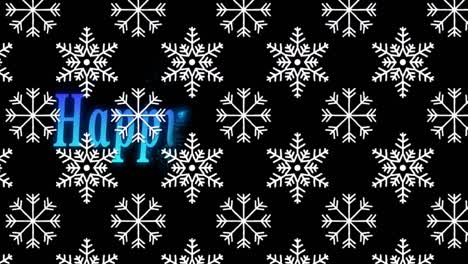 Animation-of-christmas-greetings-over-moving-snowflakes-on-black-background