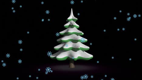 Animation-of-snow-falling-over-rotating-fir-tree