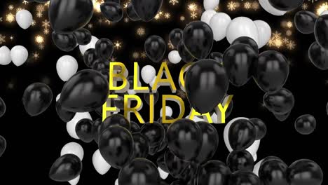 Animation-Von-Black-Friday-Text-Und-Luftballons-über-Leuchtenden-Sternen-Auf-Schwarzem-Hintergrund