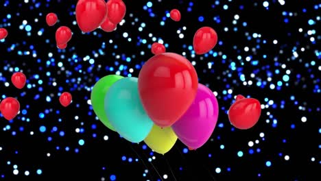 Animation-Von-Bunten-Luftballons,-Die-über-Leuchtende-Lichter-Fliegen