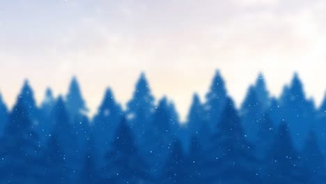 Animation-of-snow-falling-over-fir-trees-in-blue
