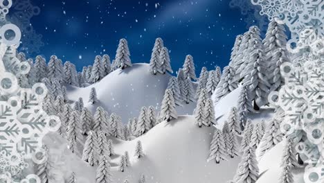 Animation-Von-Leuchtenden-Lichtflecken-über-Fallendem-Schnee-In-Einer-Winterlichen-Landschaftslandschaft
