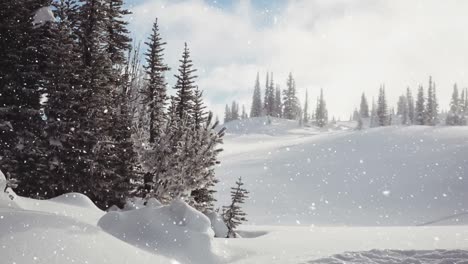 Animation-Von-Rotem-Muster-Und-Schnee,-Der-über-Die-Winterliche-Landschaft-Fällt