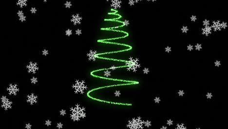 Animation-od-snow-falling-over-neon-christmas-tree-on-black-background