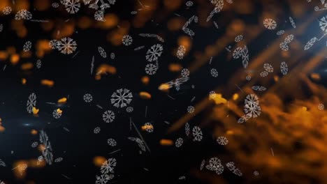 Animation-of-glitter-and-snow-falling-on-black-background