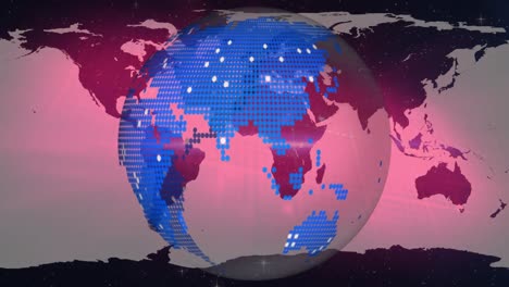Animation-Des-Globus,-Der-Sich-über-Der-Weltkarte-Dreht