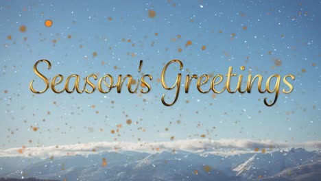 Animation-of-season's-greetings-and-snow-falling-over-winter-countryside-scenery