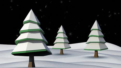 Animation-Von-Violetten-Formen-Und-Fallendem-Schnee-In-Einer-Digitalen-Winterlandschaft