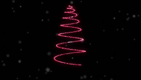 Animation-od-snow-falling-over-neon-christmas-tree-on-black-background