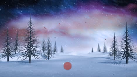 Animation-of-snow-falling-over-winter-scenery-with-fir-trees