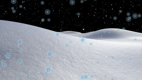 Animation-of-snow-falling-in-winter-landscape-at-night