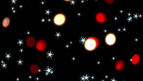 Snow-falling-over-christmas-lights-on-black-background
