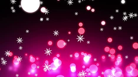 Snow-falling-over-christmas-lights-on-black-and-pink-background