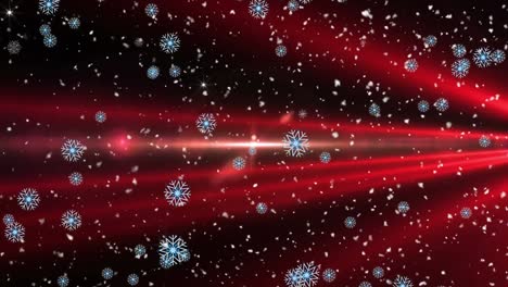 Snow-falling-over-christmas-lights-on-black-and-red-background