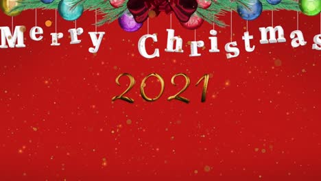 Animation-of-christmas-greetings-and-decorations-on-red-background