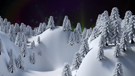 Animation-of-colorful-lights-over-winter-fir-trees