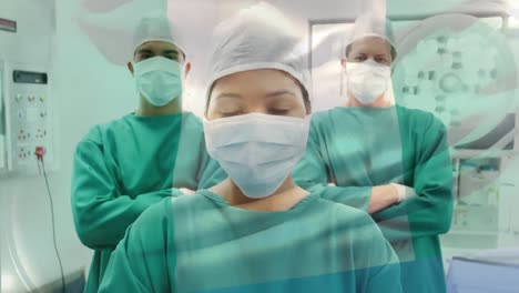 Animation-of-flag-of-nigeria-waving-over-surgeons-in-operating-theatre