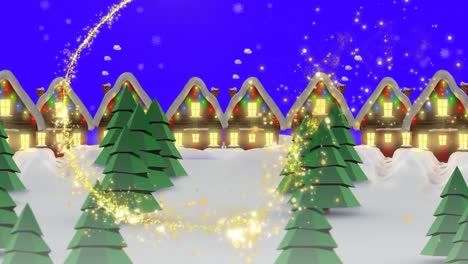 Animation-of-shooting-star-over-christmas-houses-and-winter-landscape
