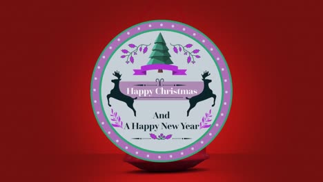 Animation-of-christmas-greetings-on-tag-on-red-background