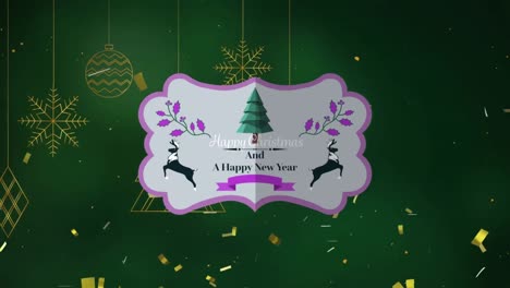 Animation-of-christmas-greetings-on-tag-on-green-background