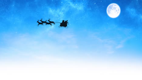 Animation-Des-Weihnachtsmanns-Im-Schlitten-Mit-Rentieren-über-Mond-Und-Himmel