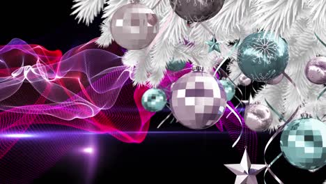 Animaiton-of-purple-and-red-shapes-and-christmas-decorations