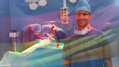 Animation-Der-Flagge-Deutschlands,-Die-über-Chirurgen-Im-Operationssaal-Weht