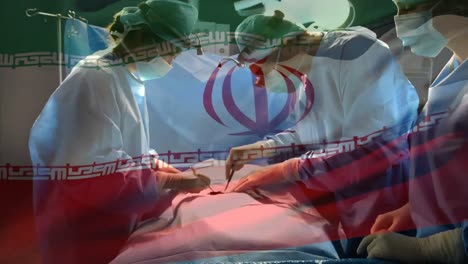Animation-Der-Iranischen-Flagge,-Die-über-Chirurgen-Im-Operationssaal-Weht