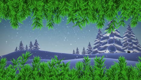 Animation-Von-Schnee,-Der-über-Die-Winterlandschaft-Fällt